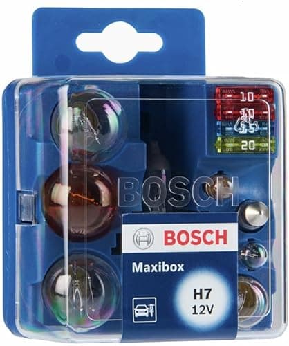 Bosch H7 Maxibox, Juego de Bombillas Halógenas para Faros Delanteros y Lámparas de Coche, 12 V - Casquillo Tipo PX26d - Caja de Recambio que Contiene las Bombillas y Fusibles Más Importantes