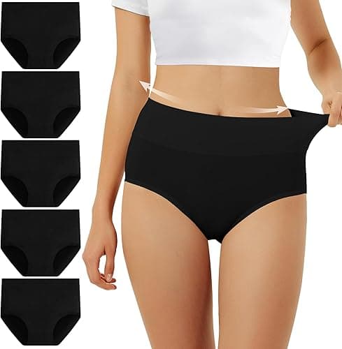 FALARY Bragas Mujer Cintura Alta Algodón 5 Piezas Negro 2XL